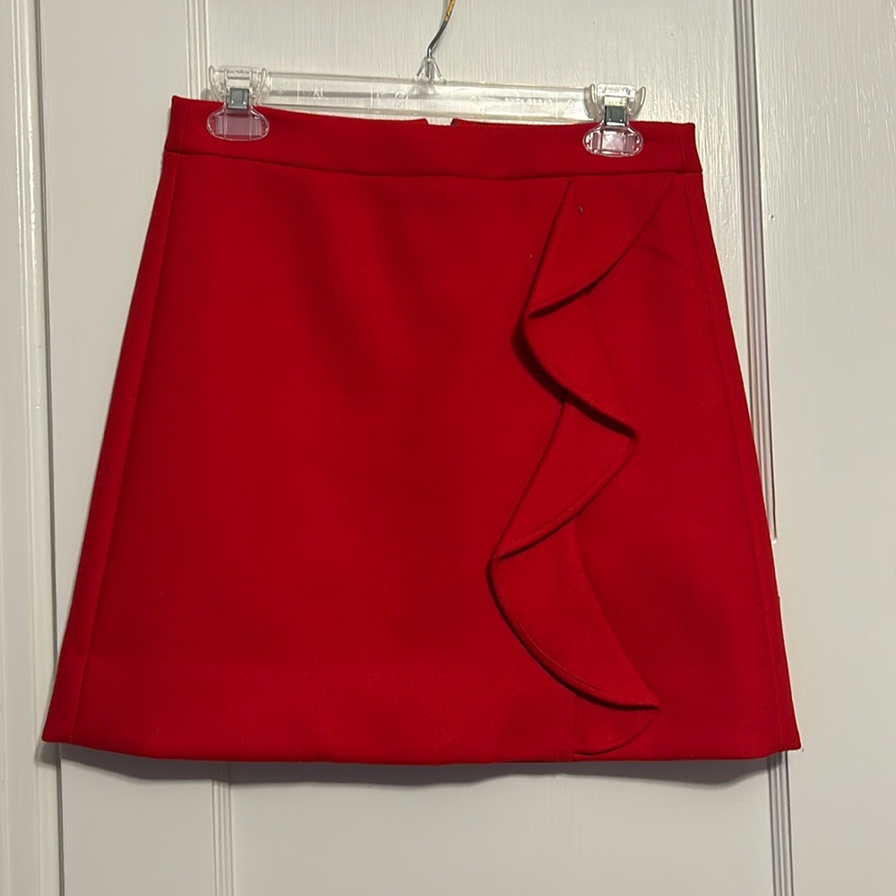 Red J. Crew Wool Mini Skirt